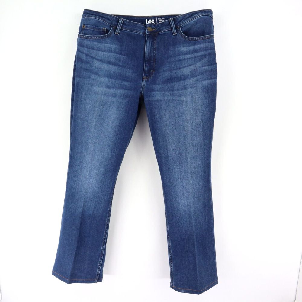 Lee Bootcut Jeans Mid Rise Stretch Womens Sz 20 Blue Dark Wash Denim Regular Fit